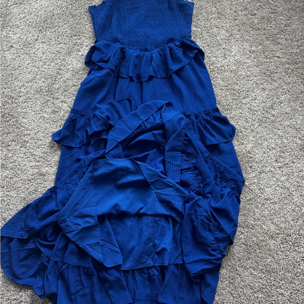 Women’s Blue Smocked Tiered Maxi Dress Spaghetti Strap Spring Size Medium NWT - Picture 8 of 11